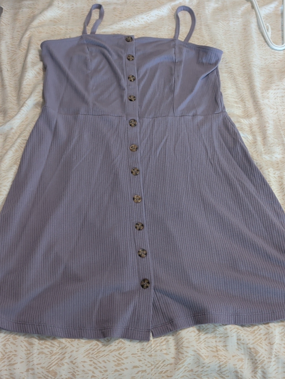Double Zero Lavender Ribbed Button-Front Mini Dress
